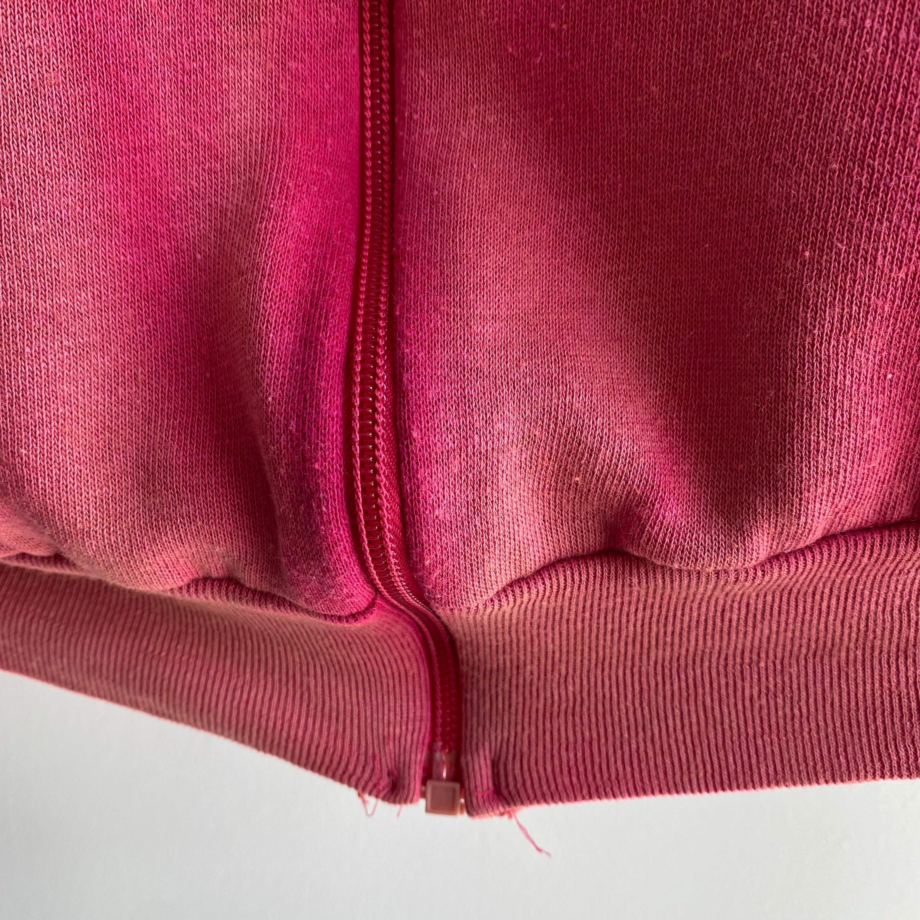 1970s SUPER COOL SUN FADE Zip Up Hot Pink Sweatshirt Warm Up Vest