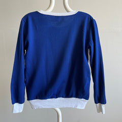 Sweat 1980s bleu marine et blanc color block