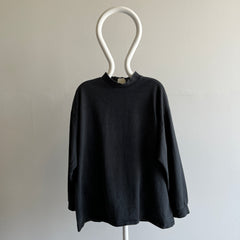1990s Lee Brand Chemise noire à manches longues en coton à col montant