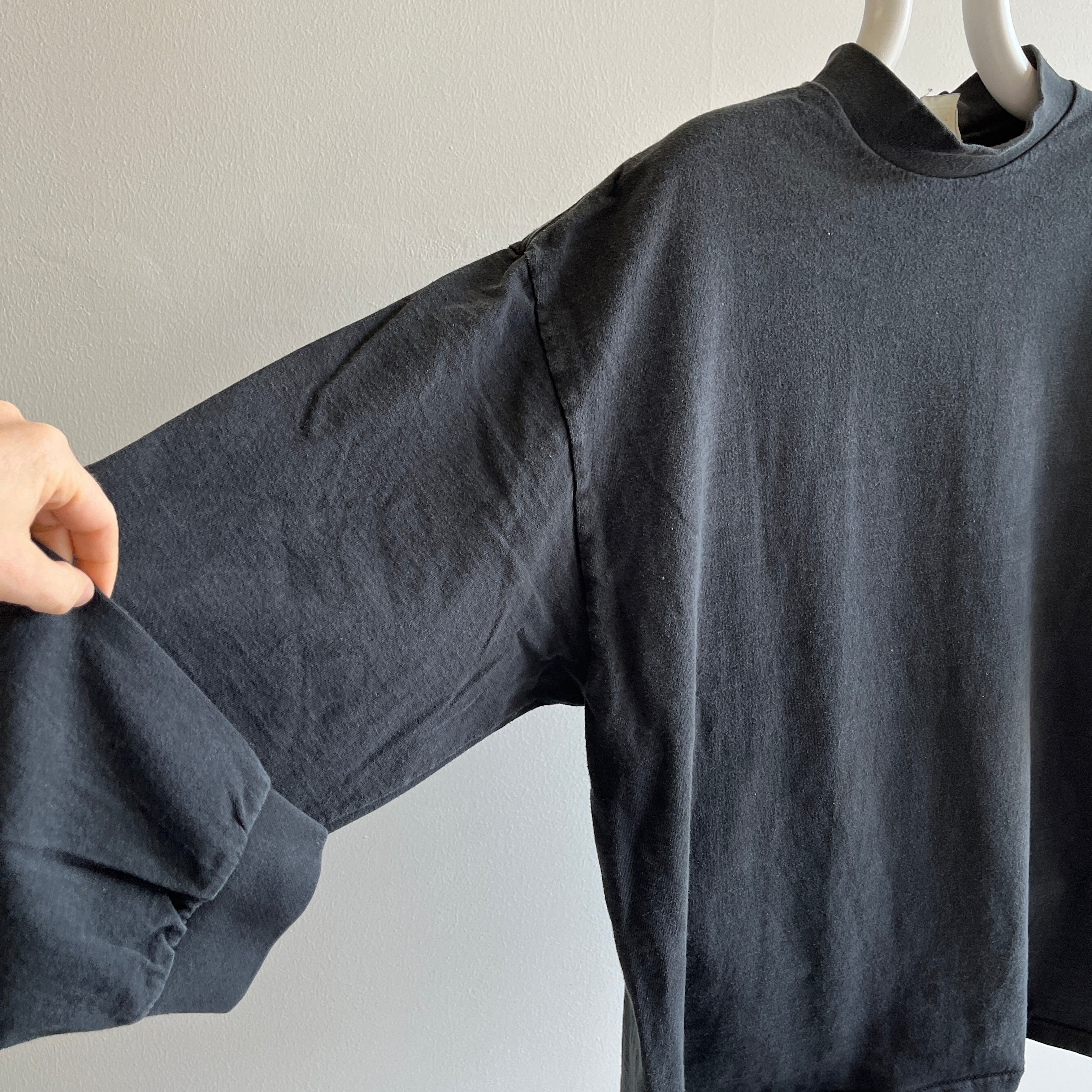 1990s Lee Brand Long Sleeve Mock Neck Cotton Blank Black Shirt