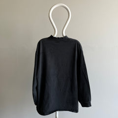 1990s Lee Brand Long Sleeve Mock Neck Cotton Blank Black Shirt