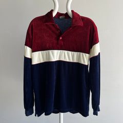 Polo/sweat-shirt en velours à blocs de couleurs des années 1980