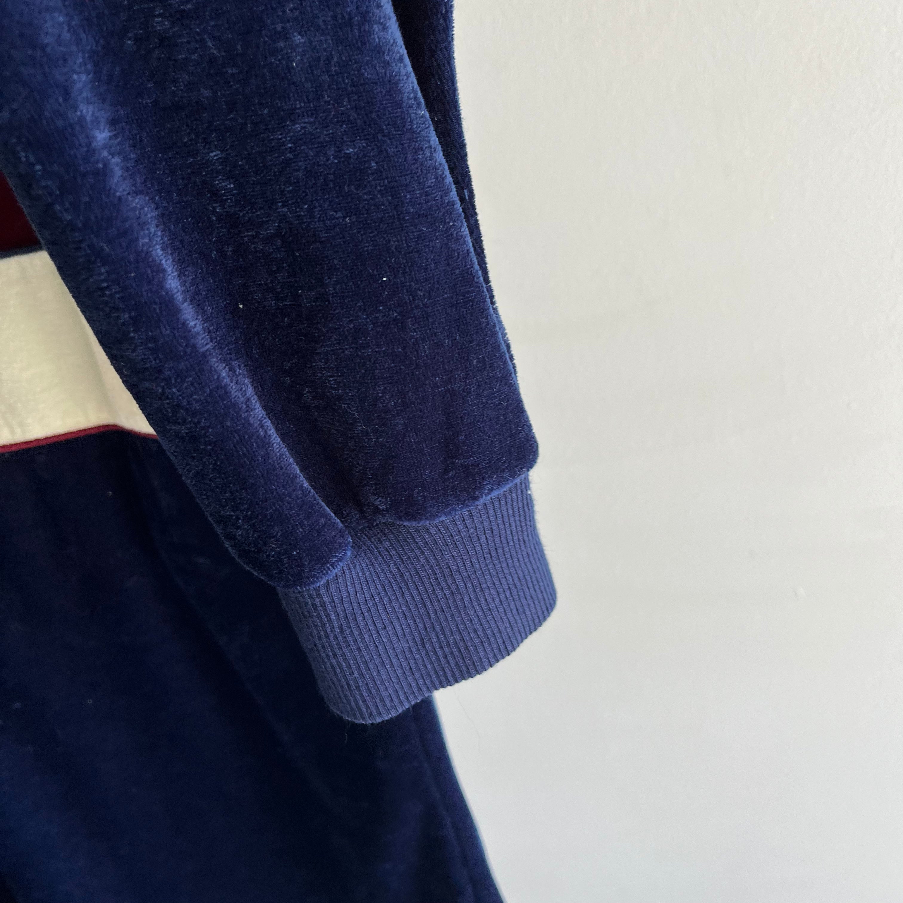 Polo/sweat-shirt en velours à blocs de couleurs des années 1980