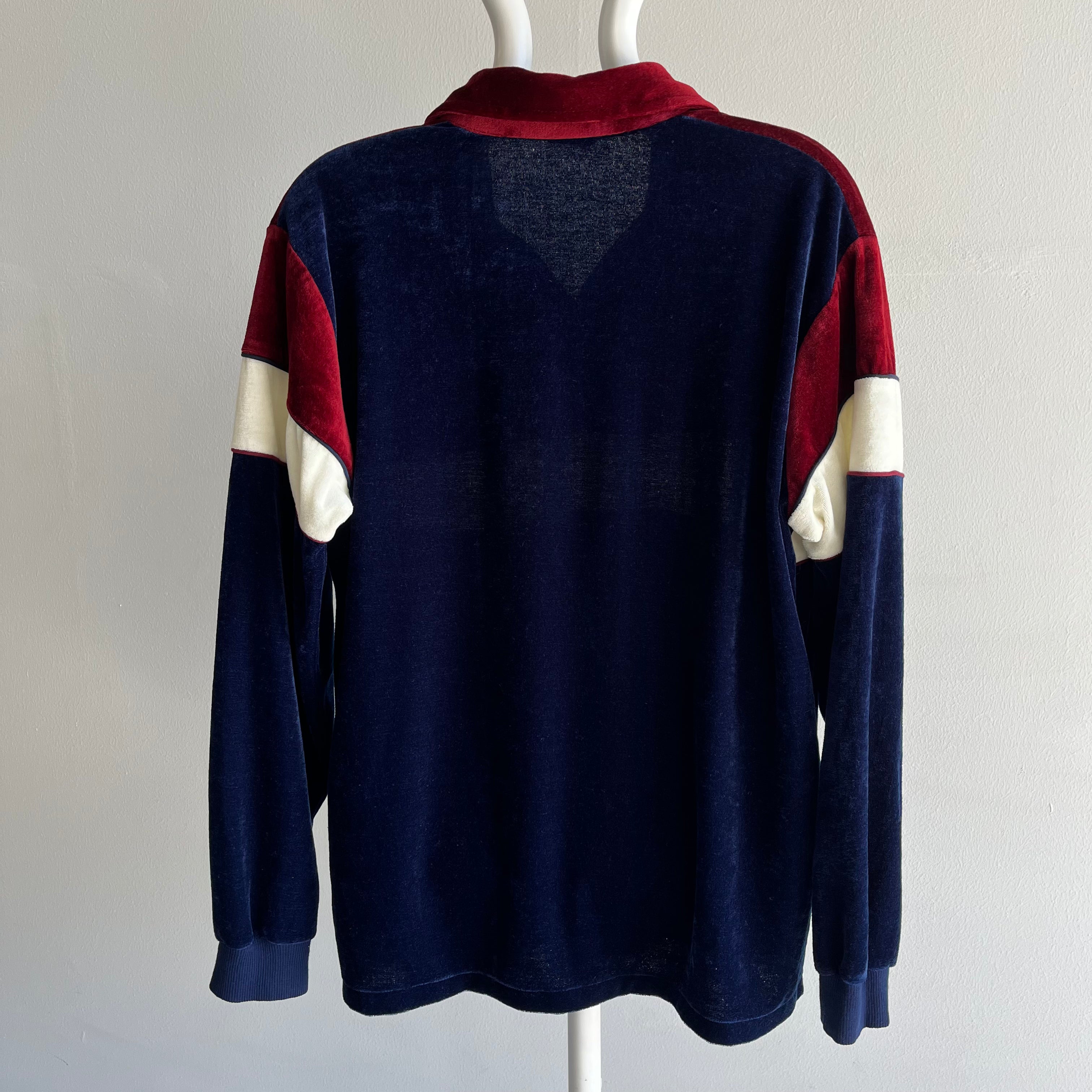 1980s Velour Color Block Polo Shirt/Sweatshirt