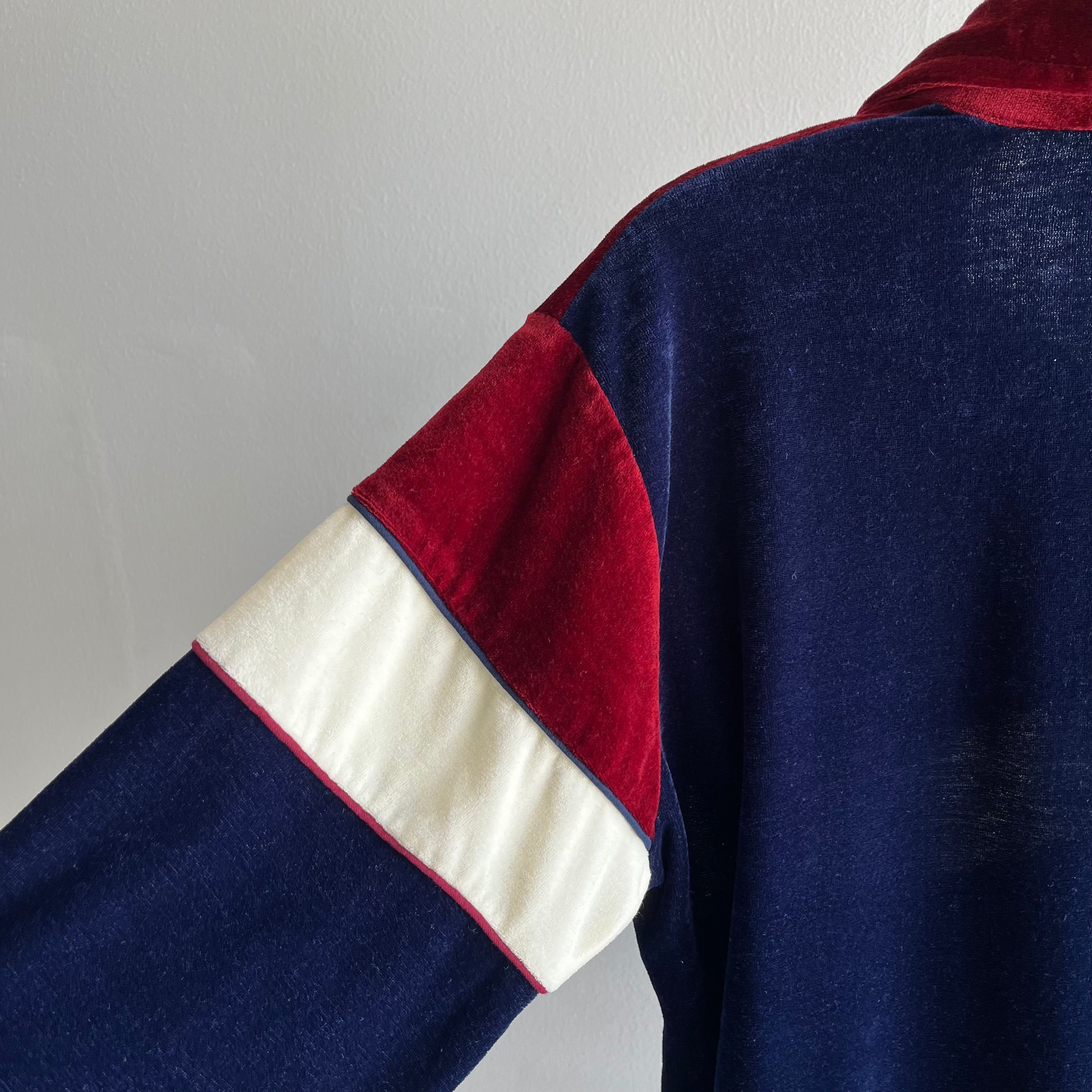 Polo/sweat-shirt en velours à blocs de couleurs des années 1980