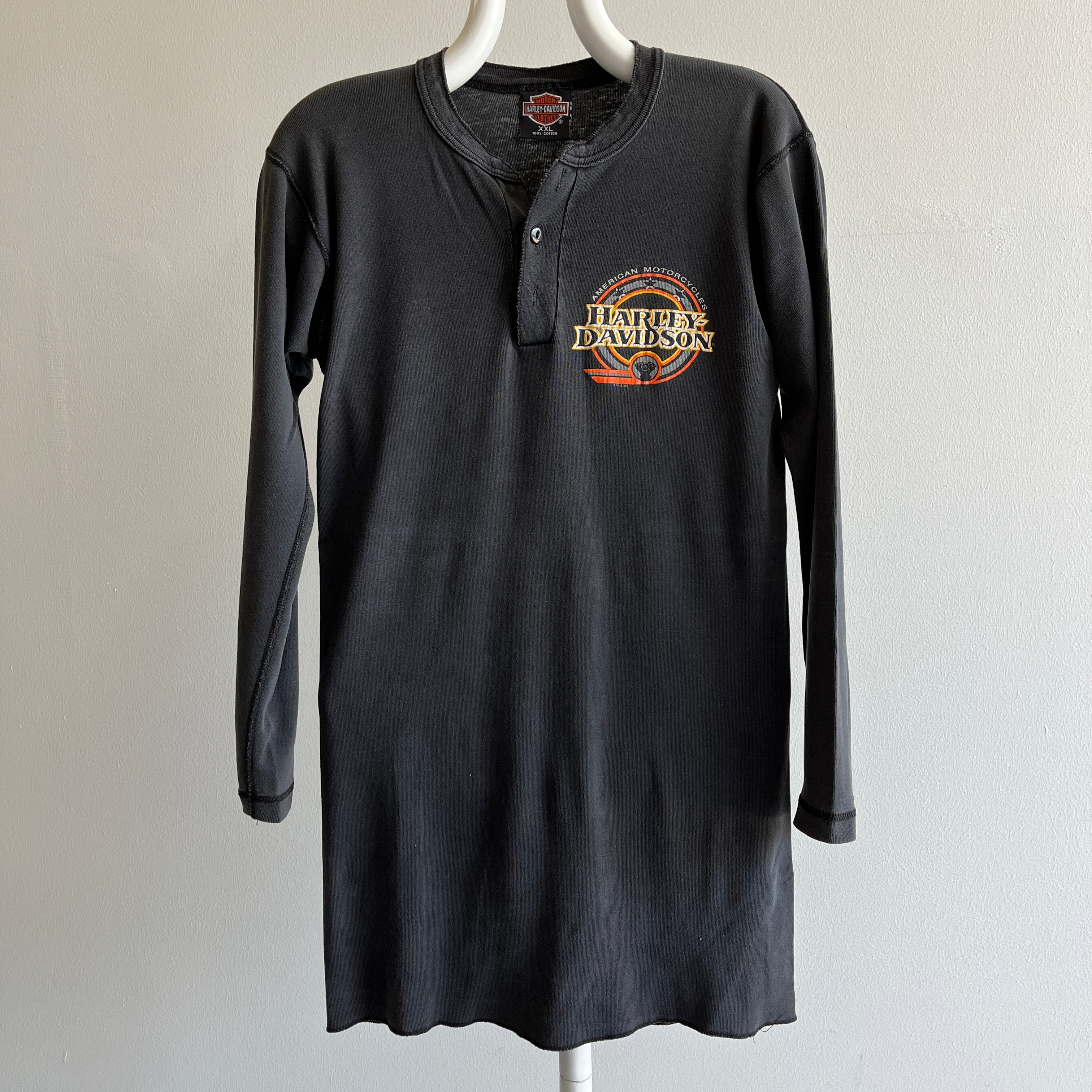 1980s New Orleans Harley XLong Henley (Mini Dress??) Long Sleeve Shirt - WOW!!