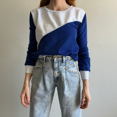 Sweat 1980s bleu marine et blanc color block