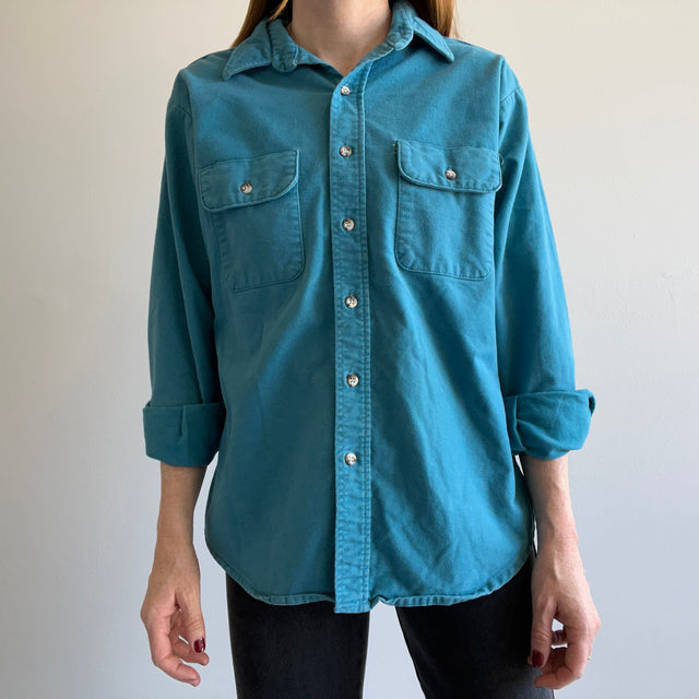 1980s Five Brothers Teal Heavy Cotton Moleskin Flannel