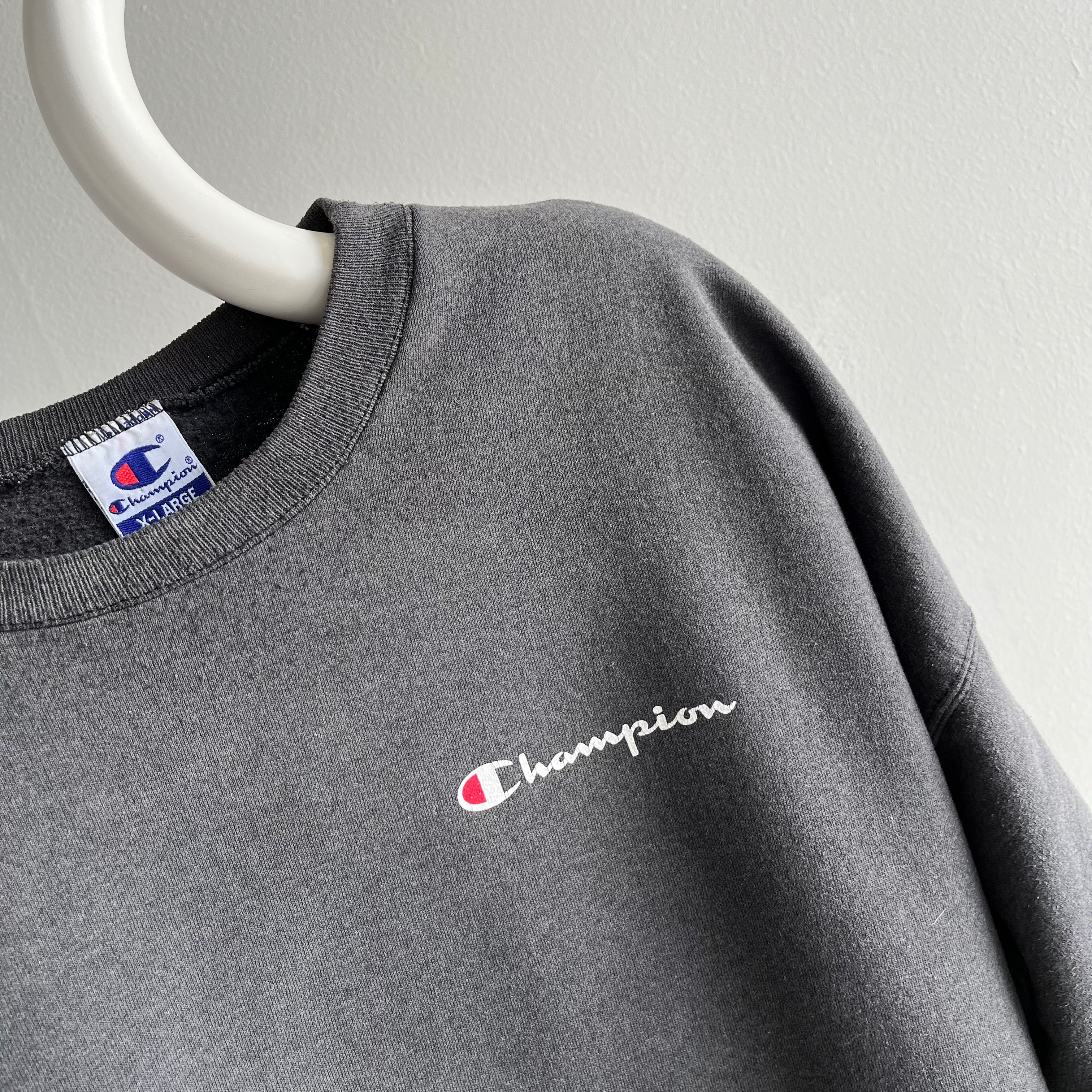 1990s Champion Brand Faded Black To Gray Sweatshirt