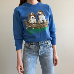 1989 Sweat-shirt Deux chiots Beagle dans un panier