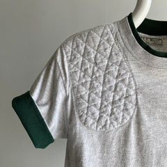 1980s L.L. Bean USA Made Two Tone Quilted Shoulder T-Shirt