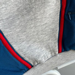 1980s Color Block Red, Gray and Blue Sweatshirt with Zip Pockets