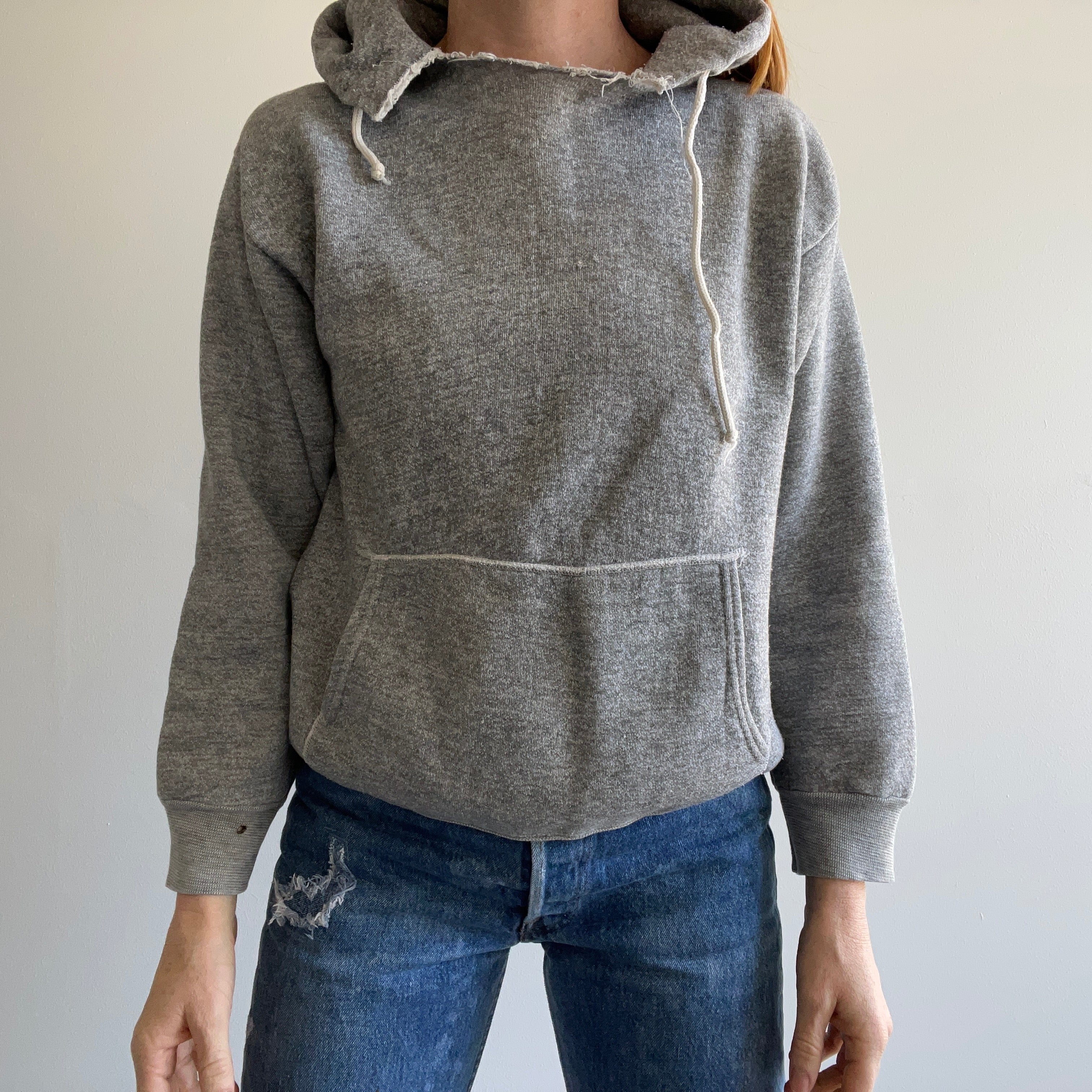 1970s EPIC Medium Gray Cut Neck Pullover Hoodie - OMG!!