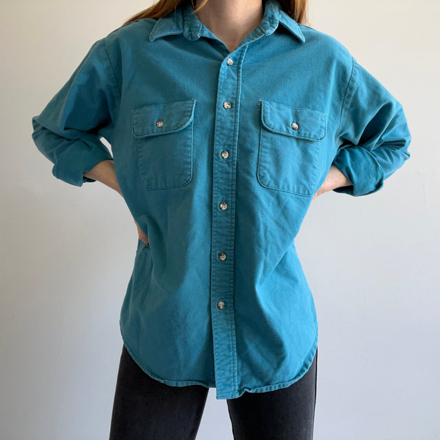 1980s Five Brothers Teal Heavy Cotton Moleskin Flannel