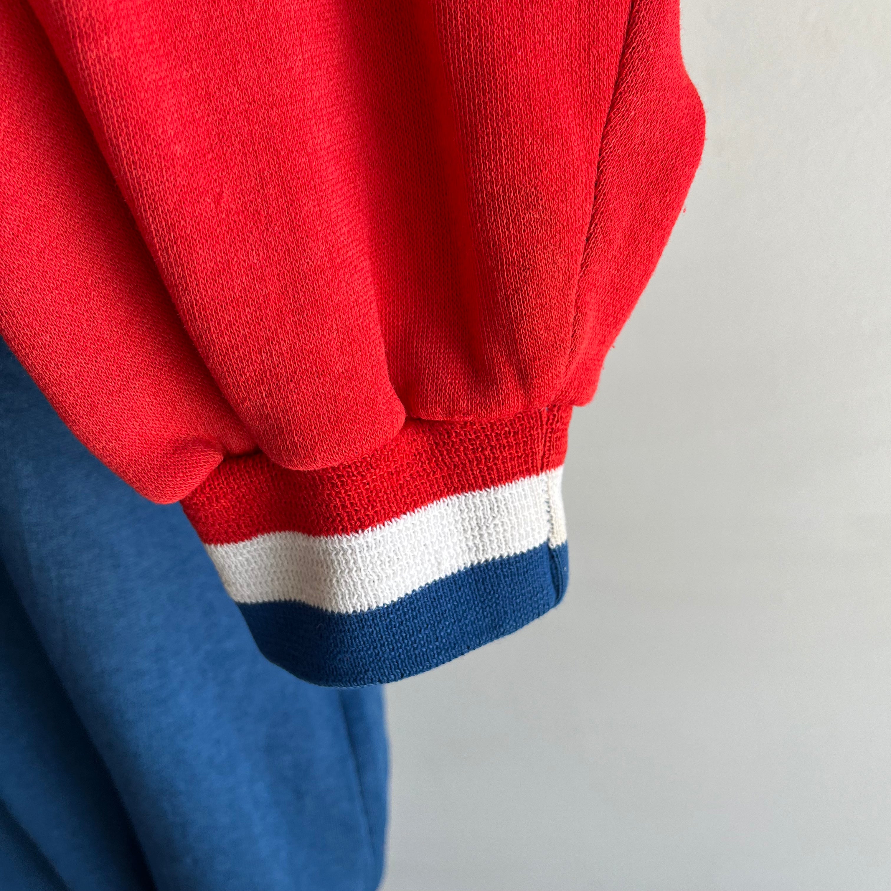 1990s Faded and Worn Reebok Color Block Zip Up