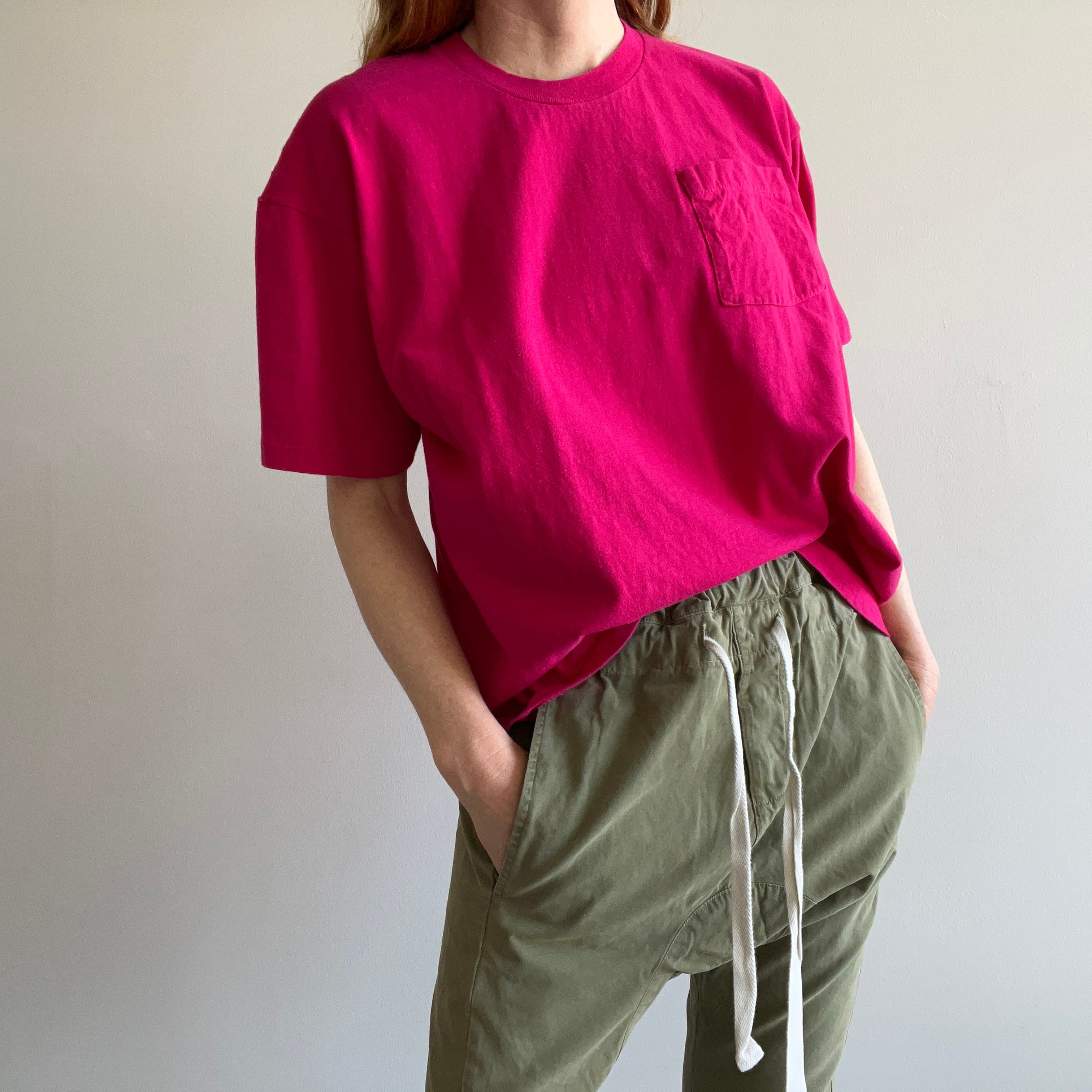 1990s Hot Pink Oversized Pocket T-Shirt by BVD