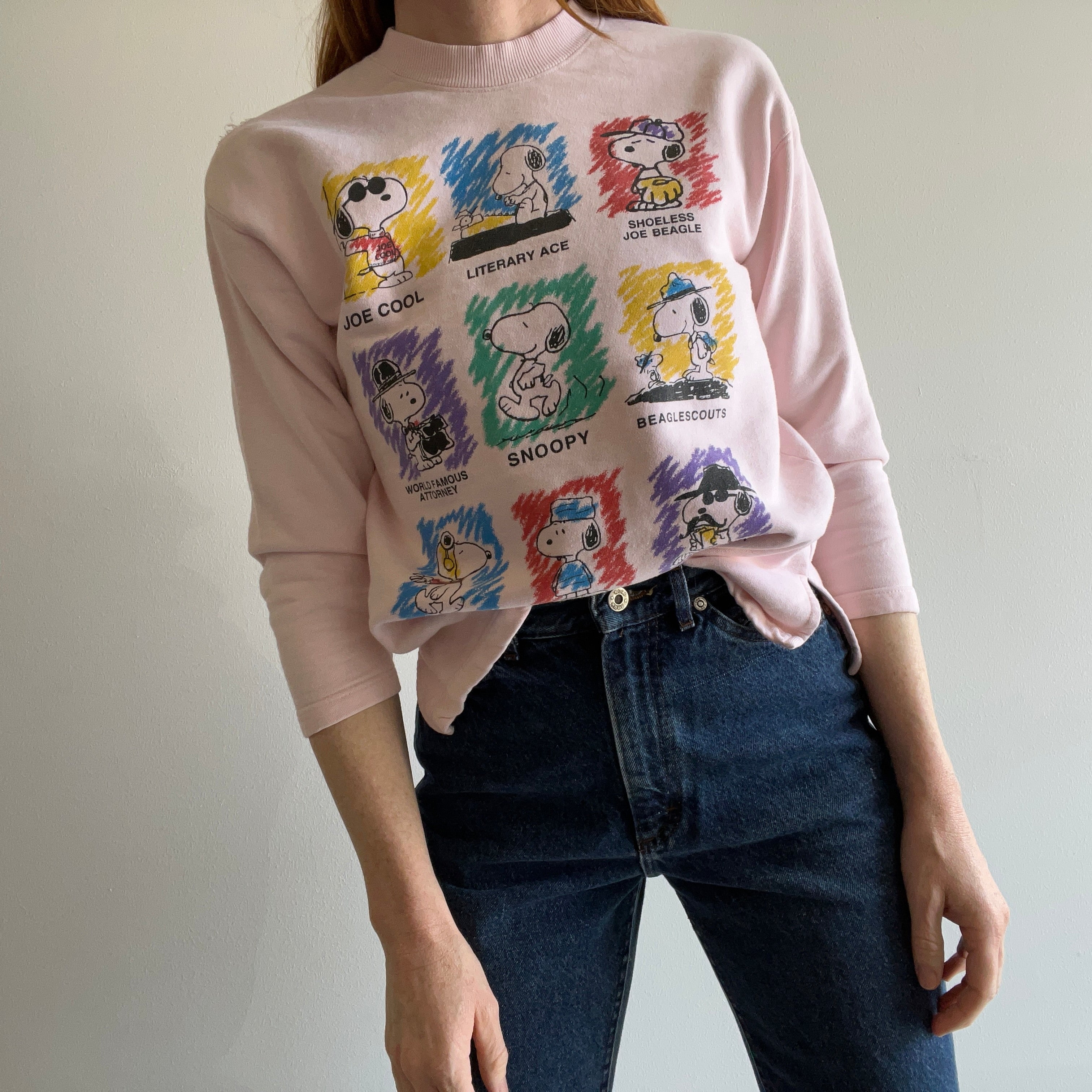 1980s Snoopy Mock Neck 100% Cotton 3/4 Sleeve Gem