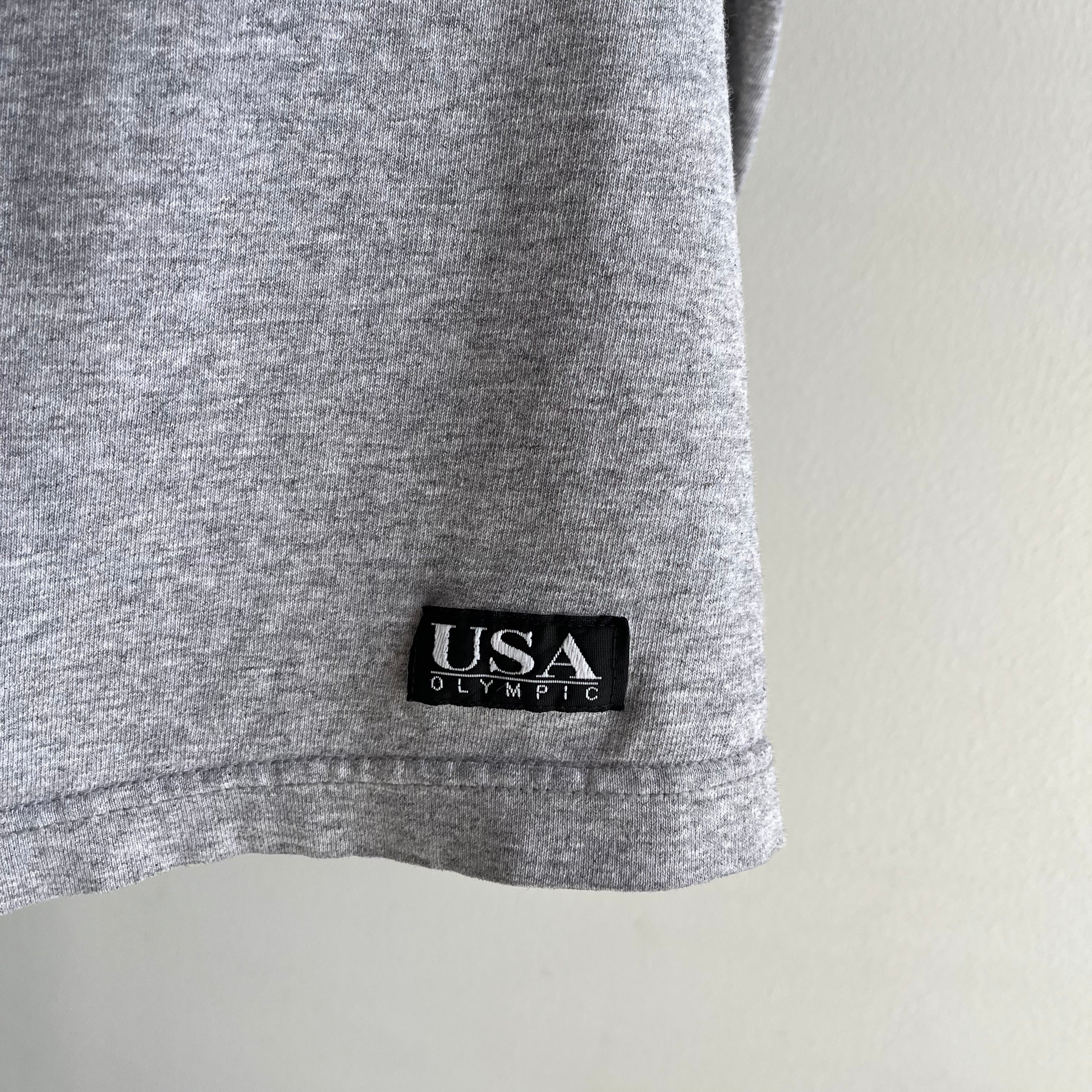 T-shirt à manches longues gris surdimensionné olympique des années 1990