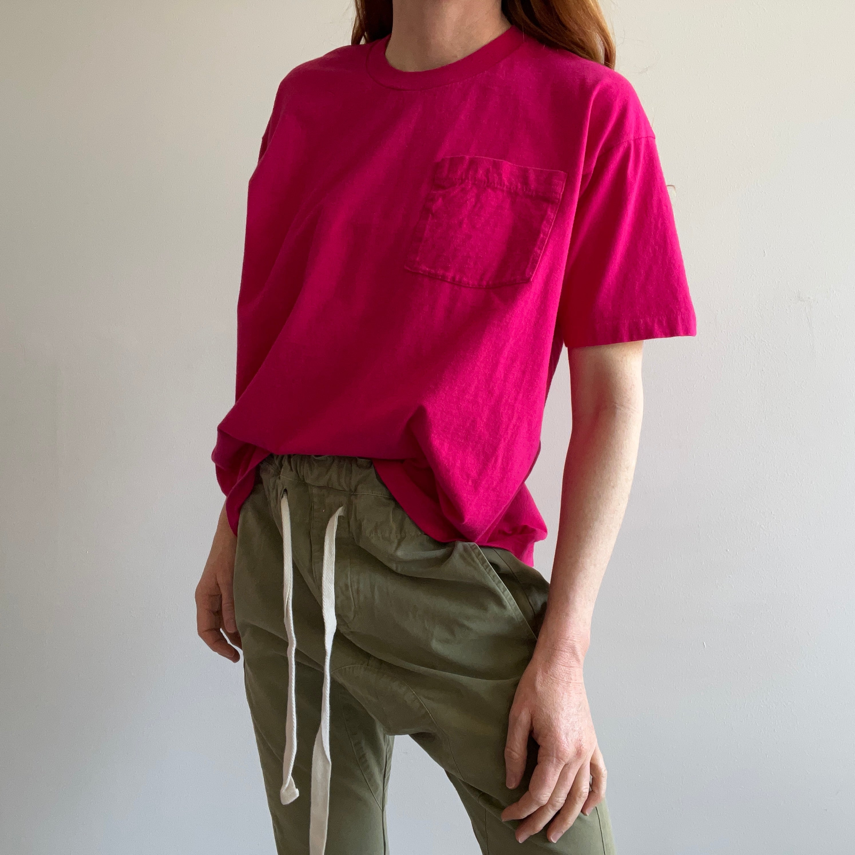 1990s Hot Pink Oversized Pocket T-Shirt by BVD – Red Vintage Co