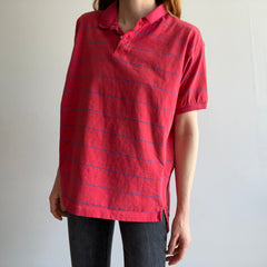 1980s Faded Striped Red and Blue Polo Shirt