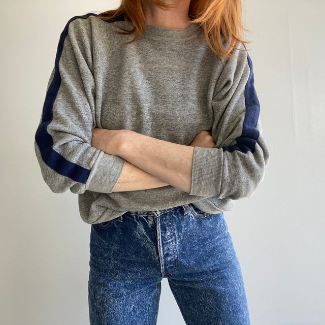 1970s Single Stripe Soft Slouchy EPICALLY WONDERFUL Gray Raglan Sweatshirt