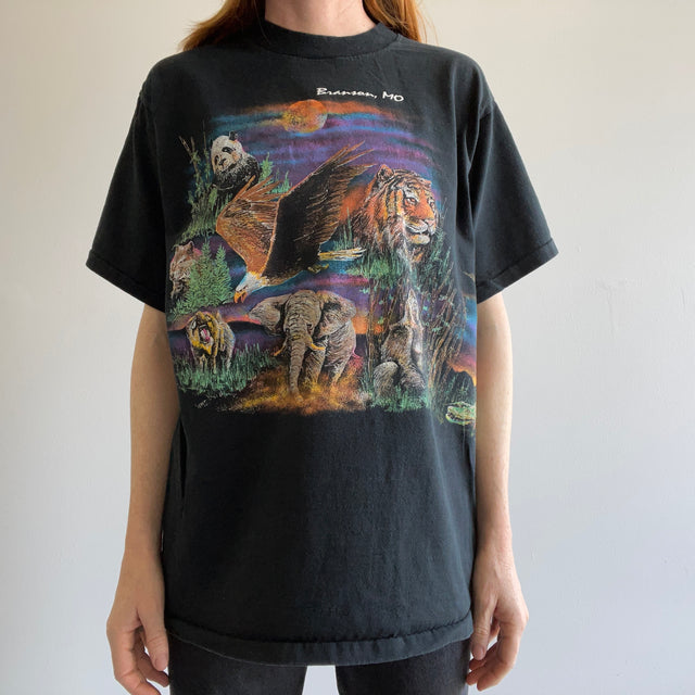1990s Branson Missouri TOUS les animaux s'enroulent autour du T-shirt en coton