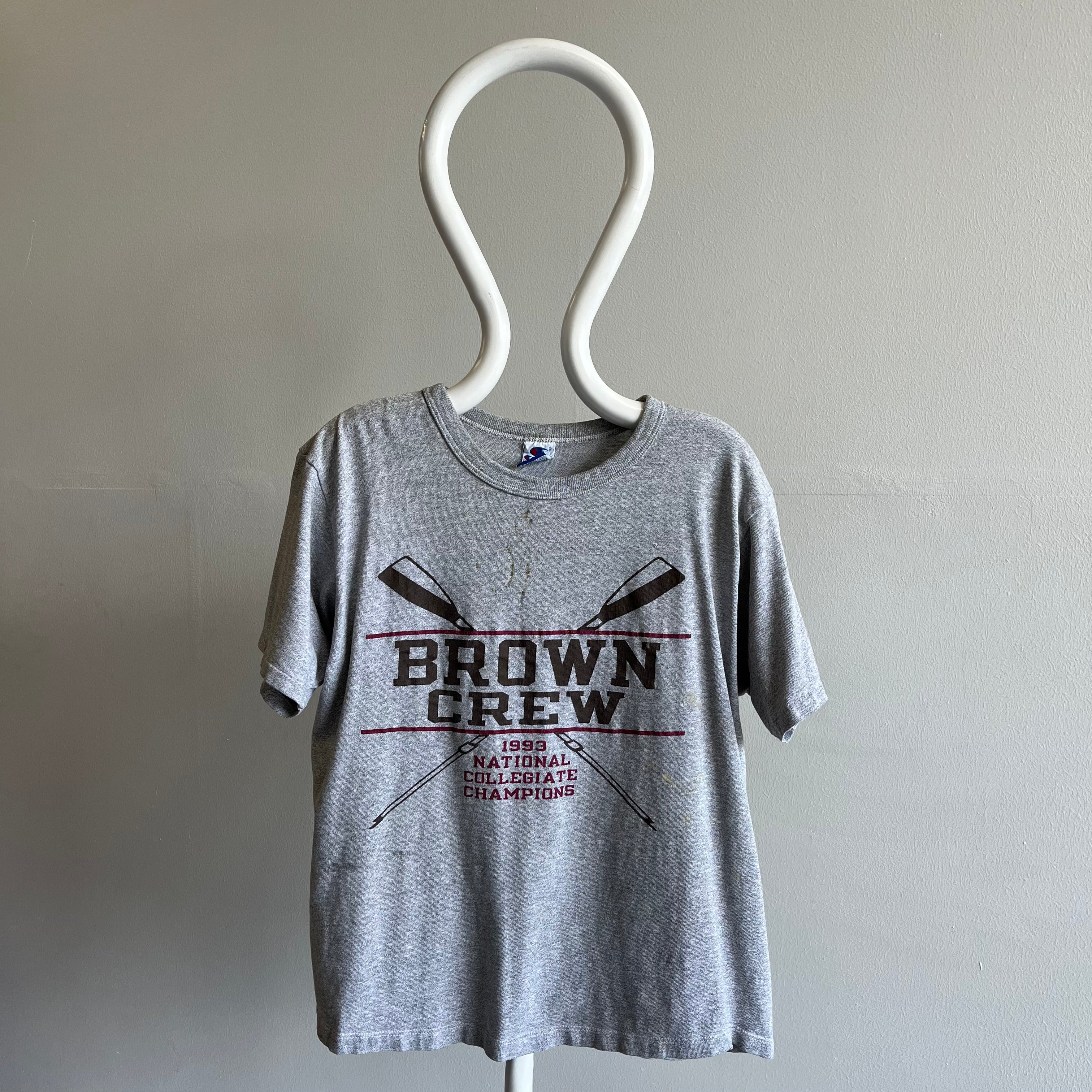 1993 Brown University T-shirt d'aviron avec taches