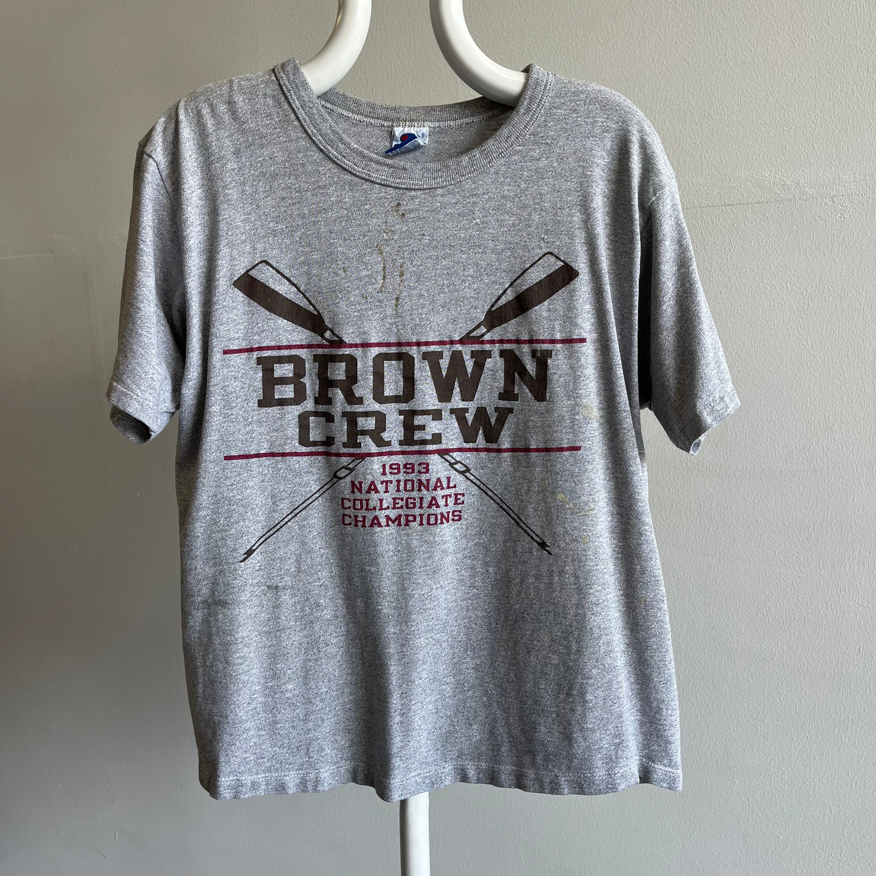 1993 Brown University T-shirt d'aviron avec taches