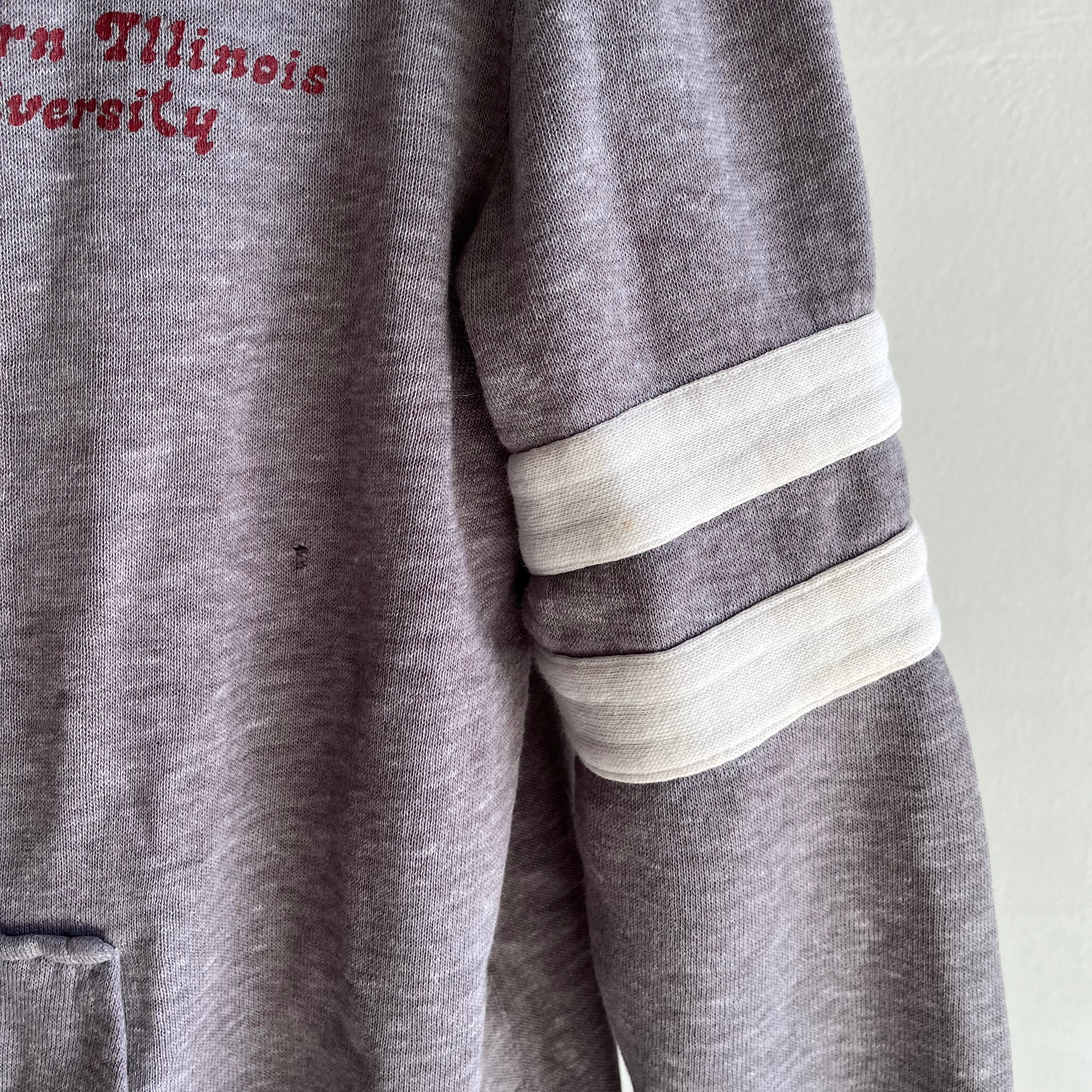 1970s Soft, Thin Slouchy Southern Illinois University Color Block Hoodie