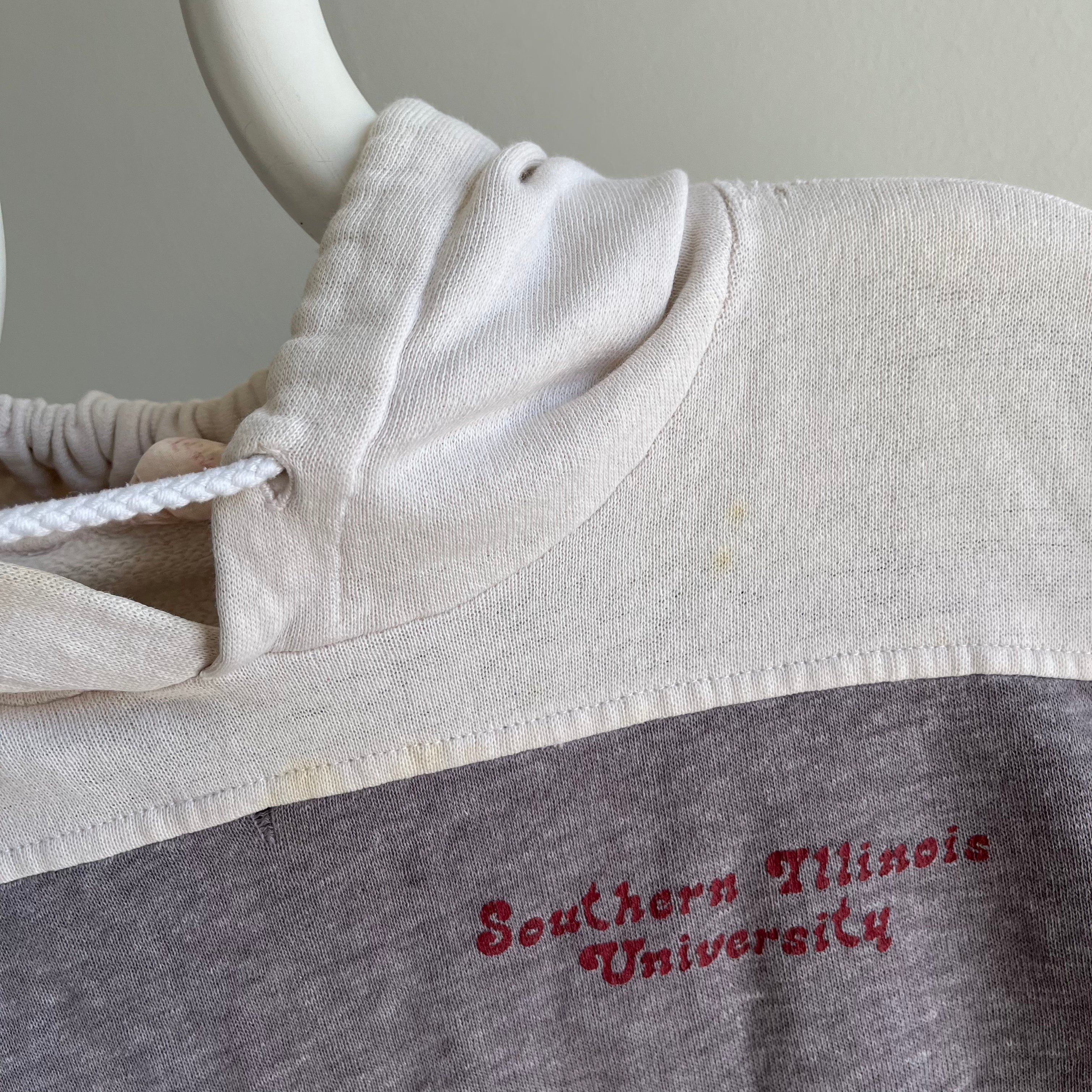 1970s Soft, Thin Slouchy Southern Illinois University Color Block Hoodie