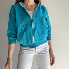 1980s Super Soft Teal Zip Up USA Made Hoodie