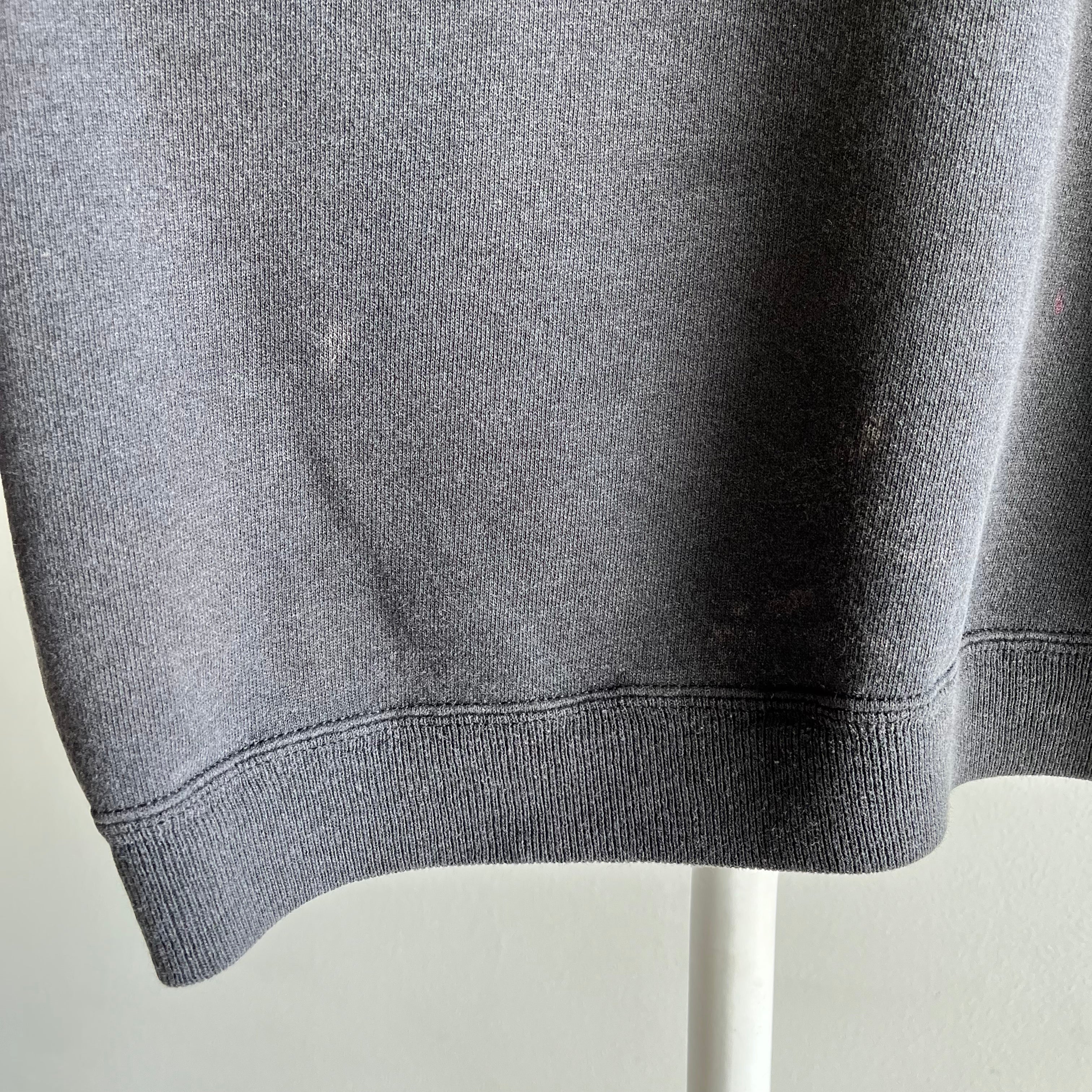 1990s Oversized 3/4 Sleeve Slouchy Faded Blank Black Raglan