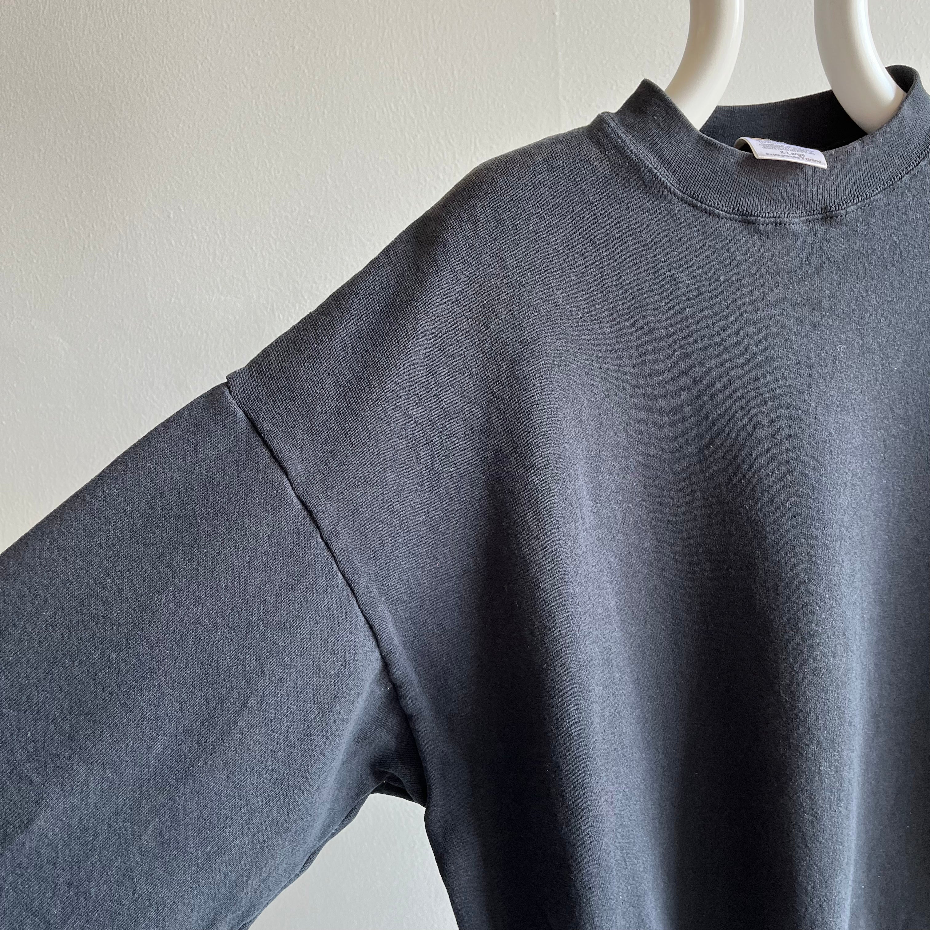 1990s Oversized Blank Faded Black Sweatshirt by Tultex