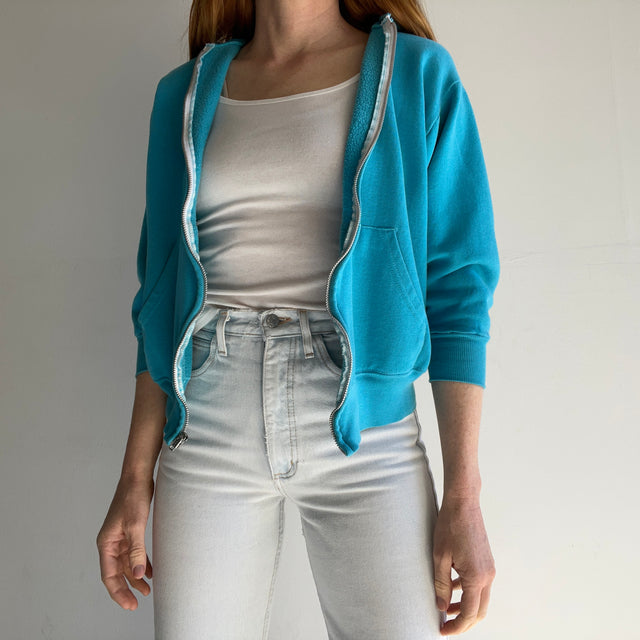 1980s Super Soft Teal Zip Up USA Made Hoodie