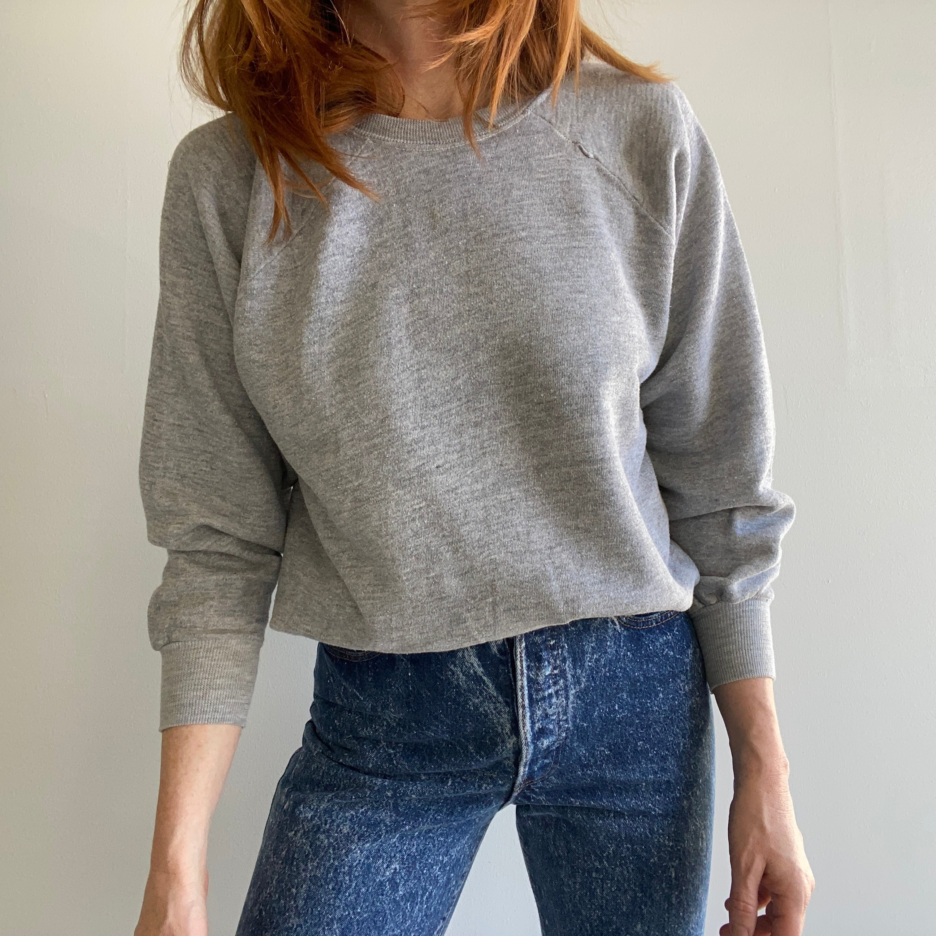 1980s Wrangler Blank Gray Raglan - Taché - Génial !