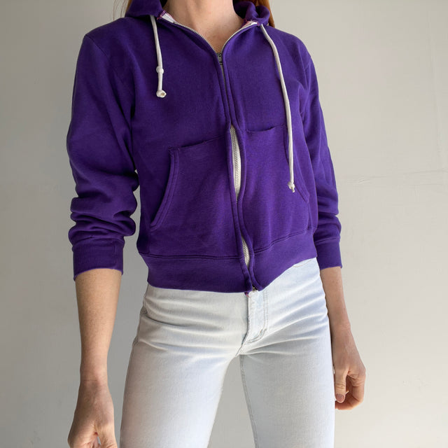 1980s Délicieux sweat à capuche zippé violet foncé