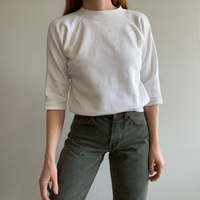 1980s White DIY 3/4 Sleeve Raglan