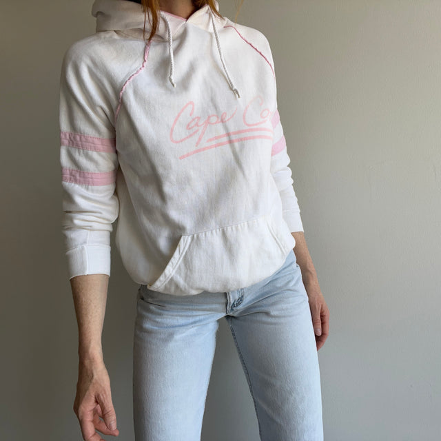 1980s Cape Code Two Tone Double Stripe Stained Sweat à capuche