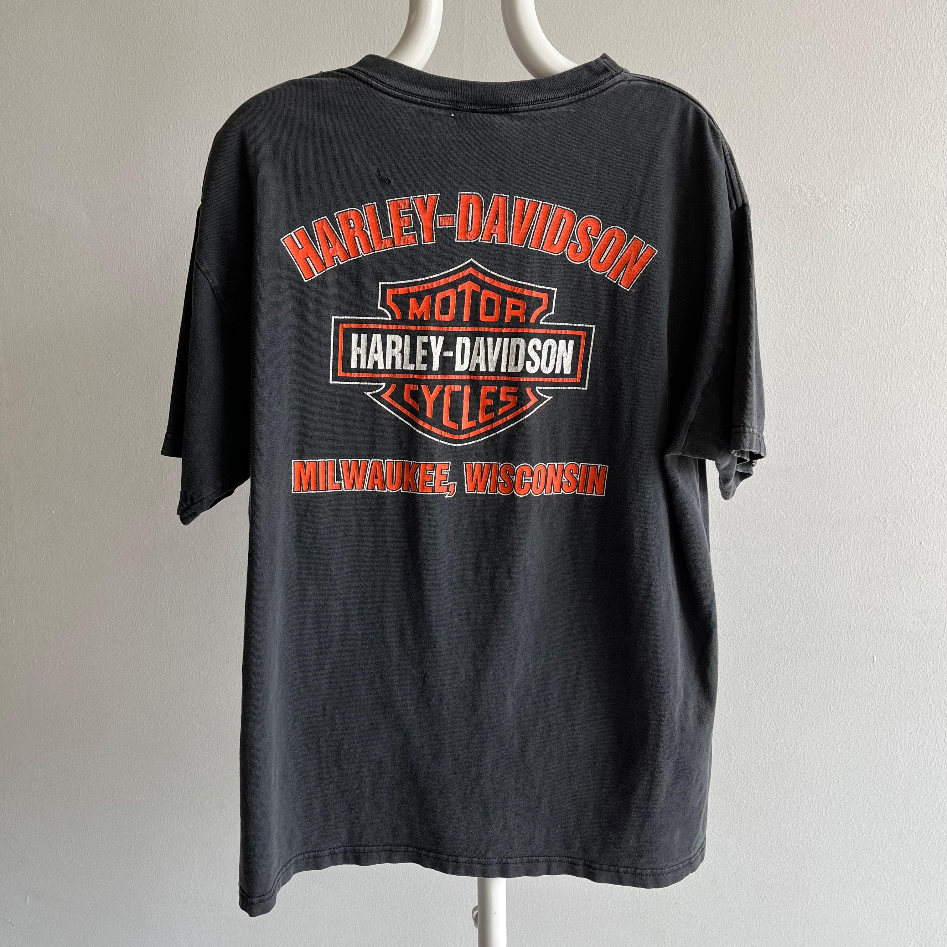 1990s Beat Up and Then Mended Harley T-Shirt - Truly One-Of-A-Kind