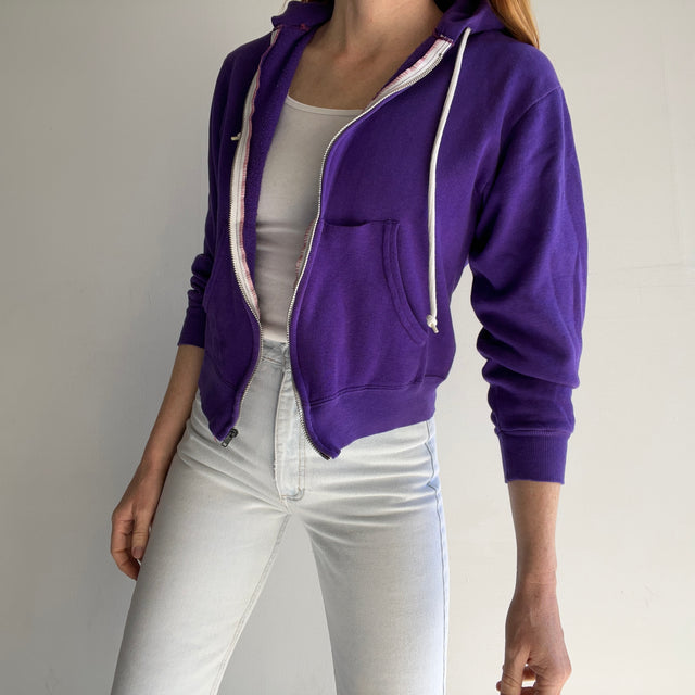 1980s Délicieux sweat à capuche zippé violet foncé