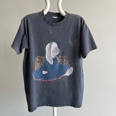 1990s Really Creepy Hand Painted Bunny in a Dress T-Shirt