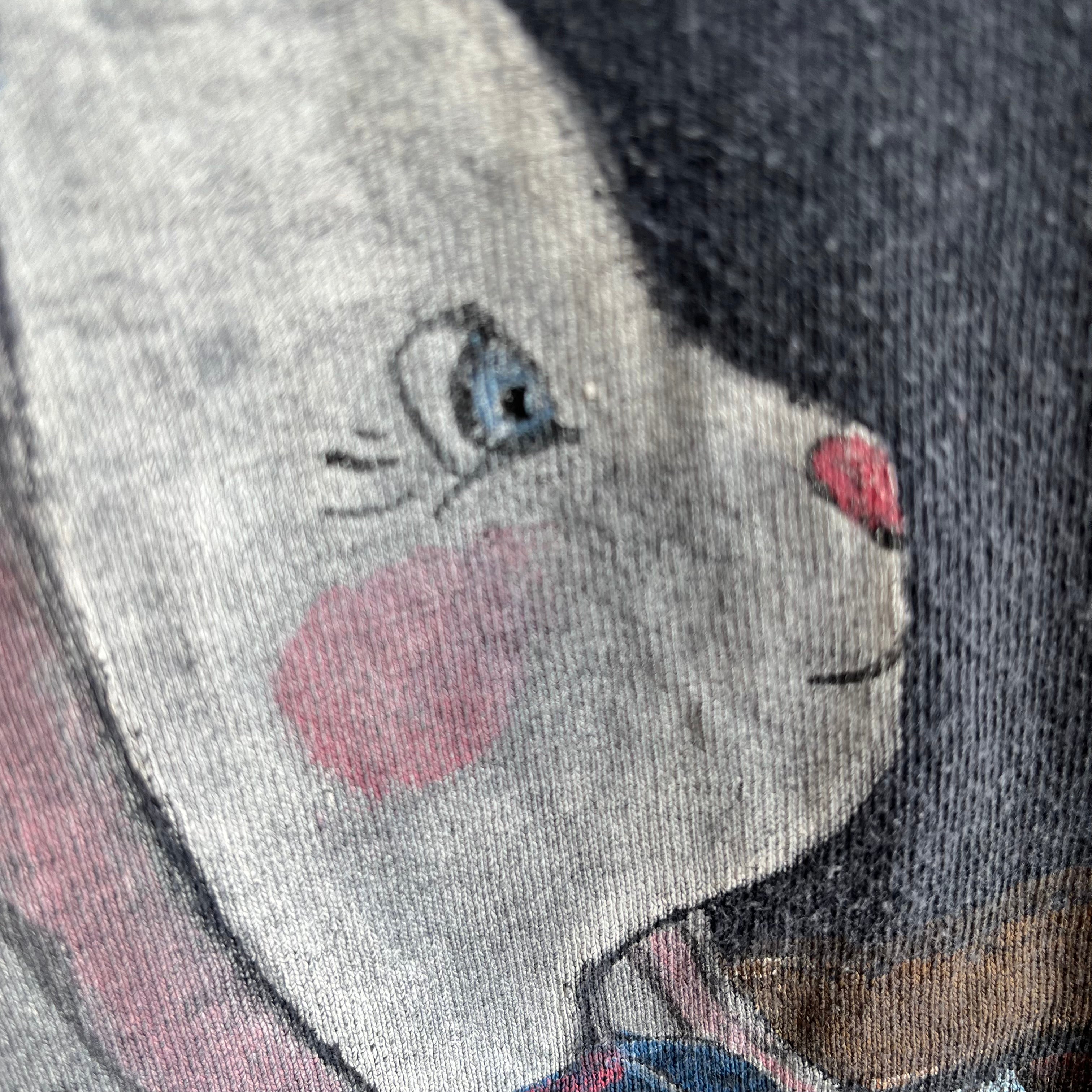 1990s Really Creepy Hand Painted Bunny in a Dress T-Shirt