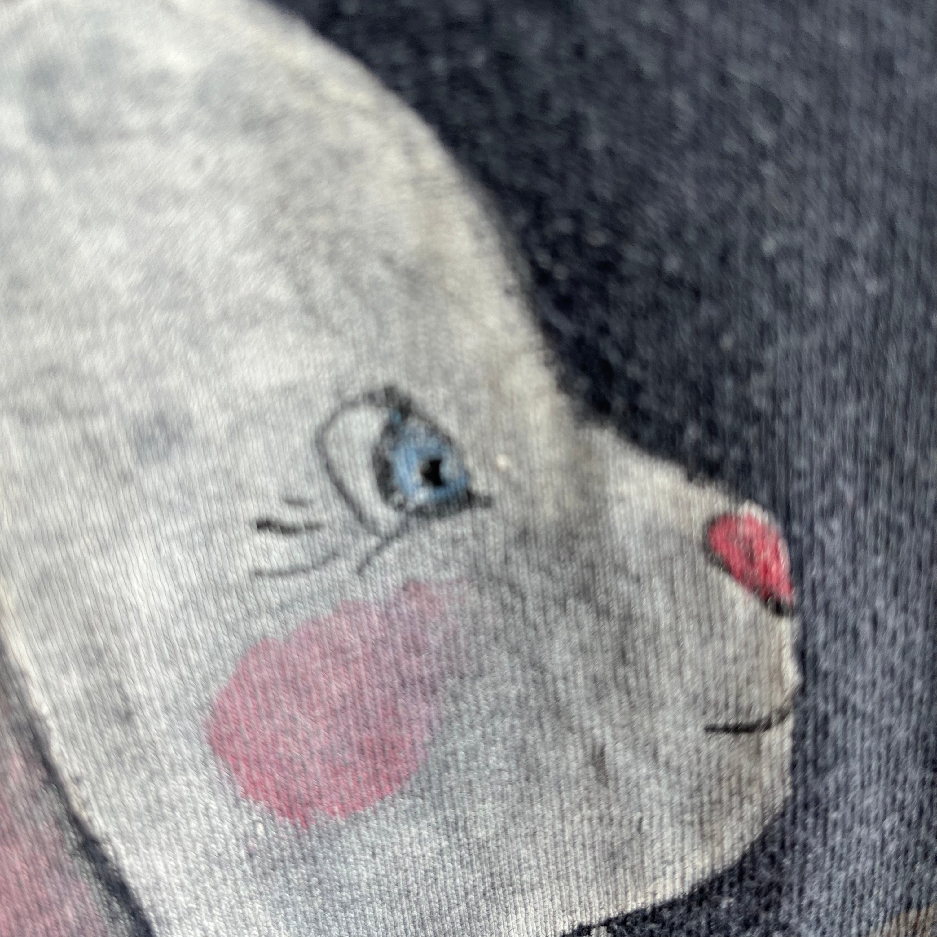 1990s Really Creepy Hand Painted Bunny in a Dress T-Shirt