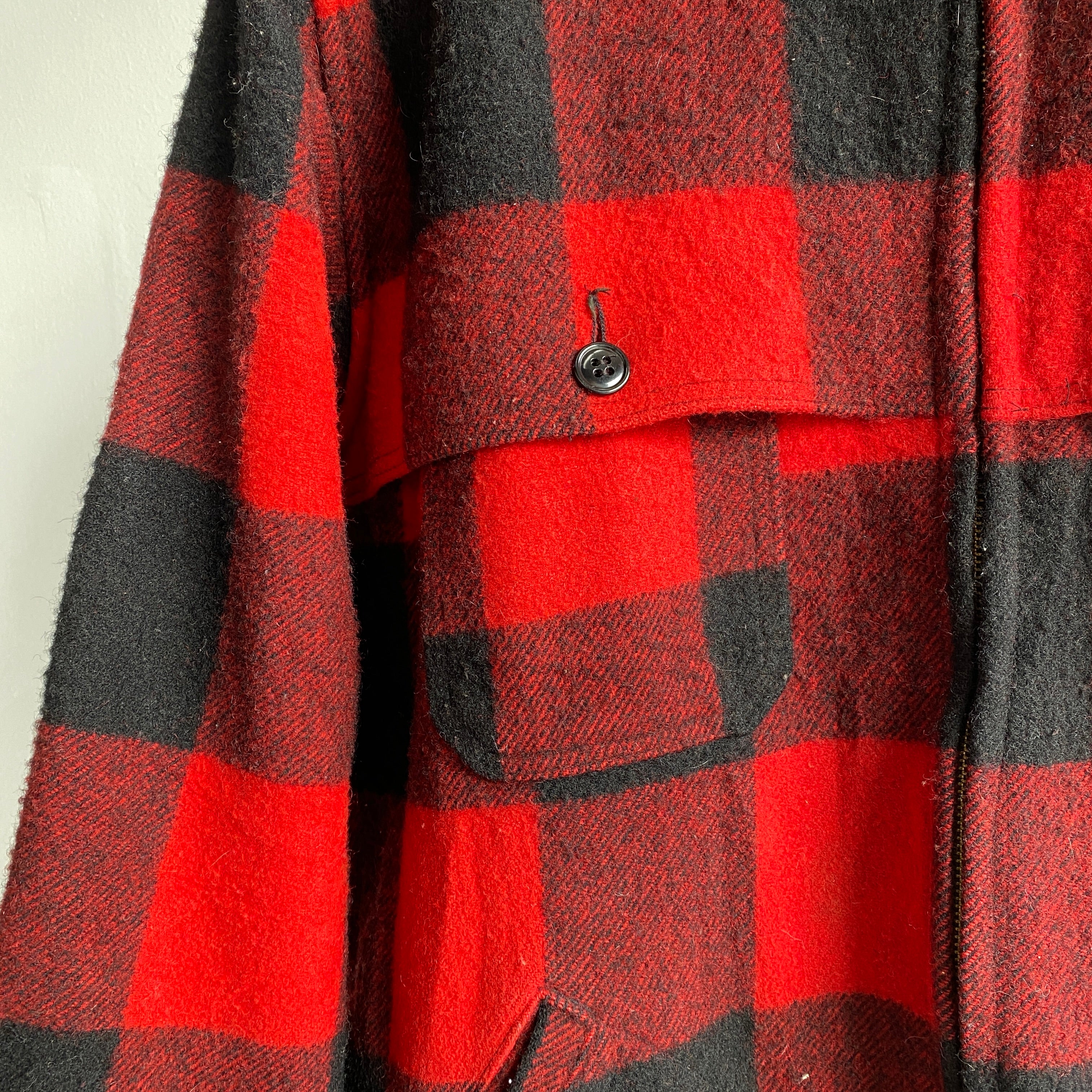 Manteau de chasse à carreaux de buffle en laine lourde Woolrich des années 1980