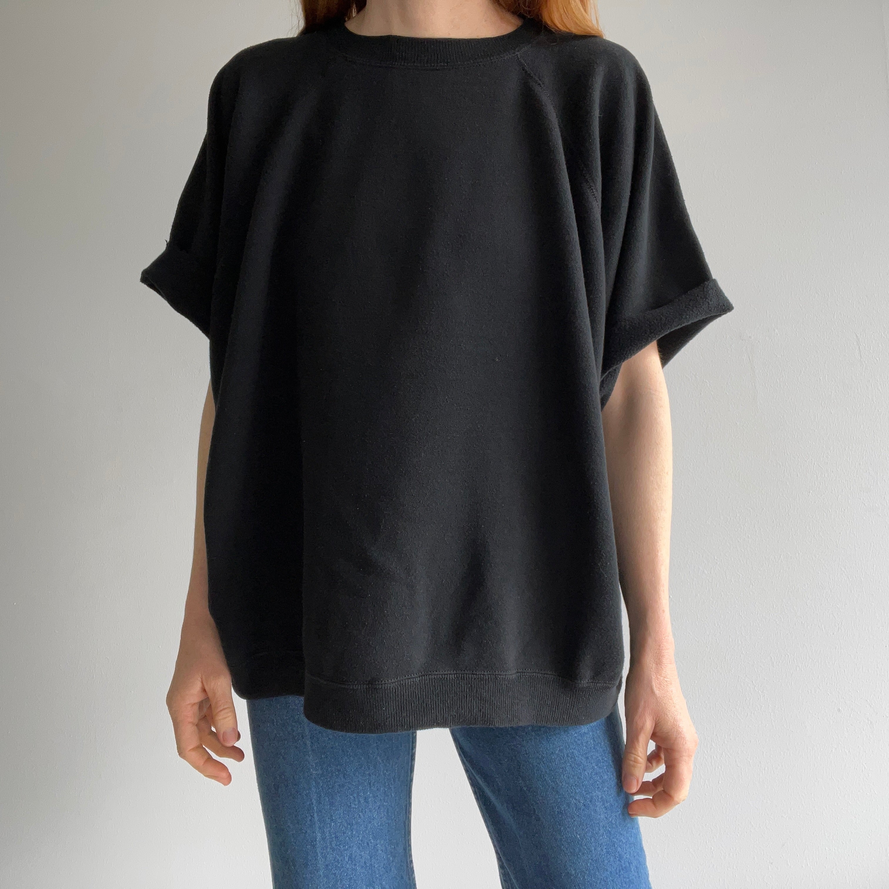 1980/90s DIY Oversized Blank Black Warm Up Sweatshirt