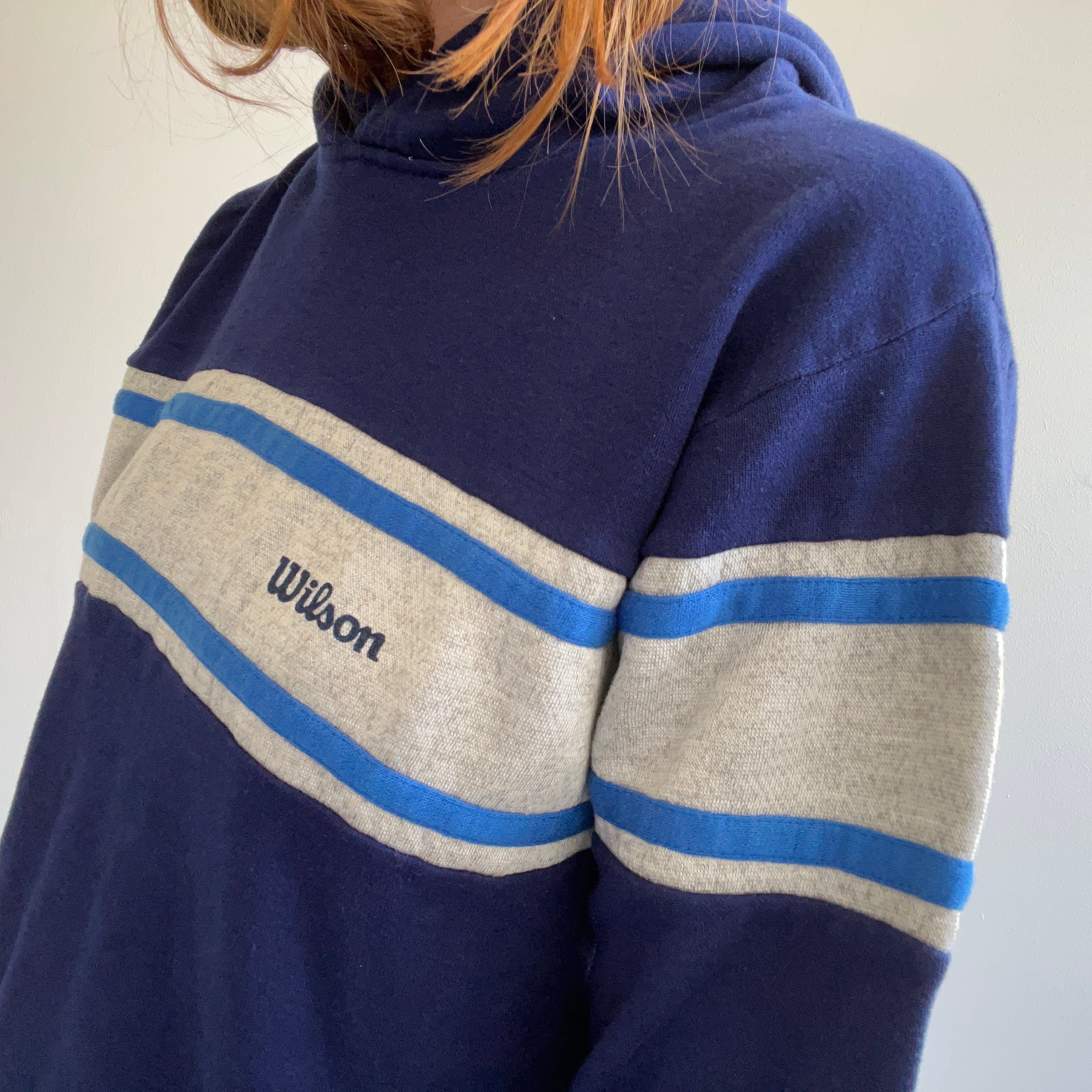 1990s Wilson Brand Colour Block Super Soft Henley Sweat à capuche