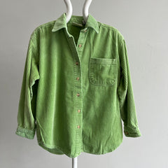 1990s Bill Blass Wide Whale Corduroy Lime Green Flannel Style Shirt - WOWZA