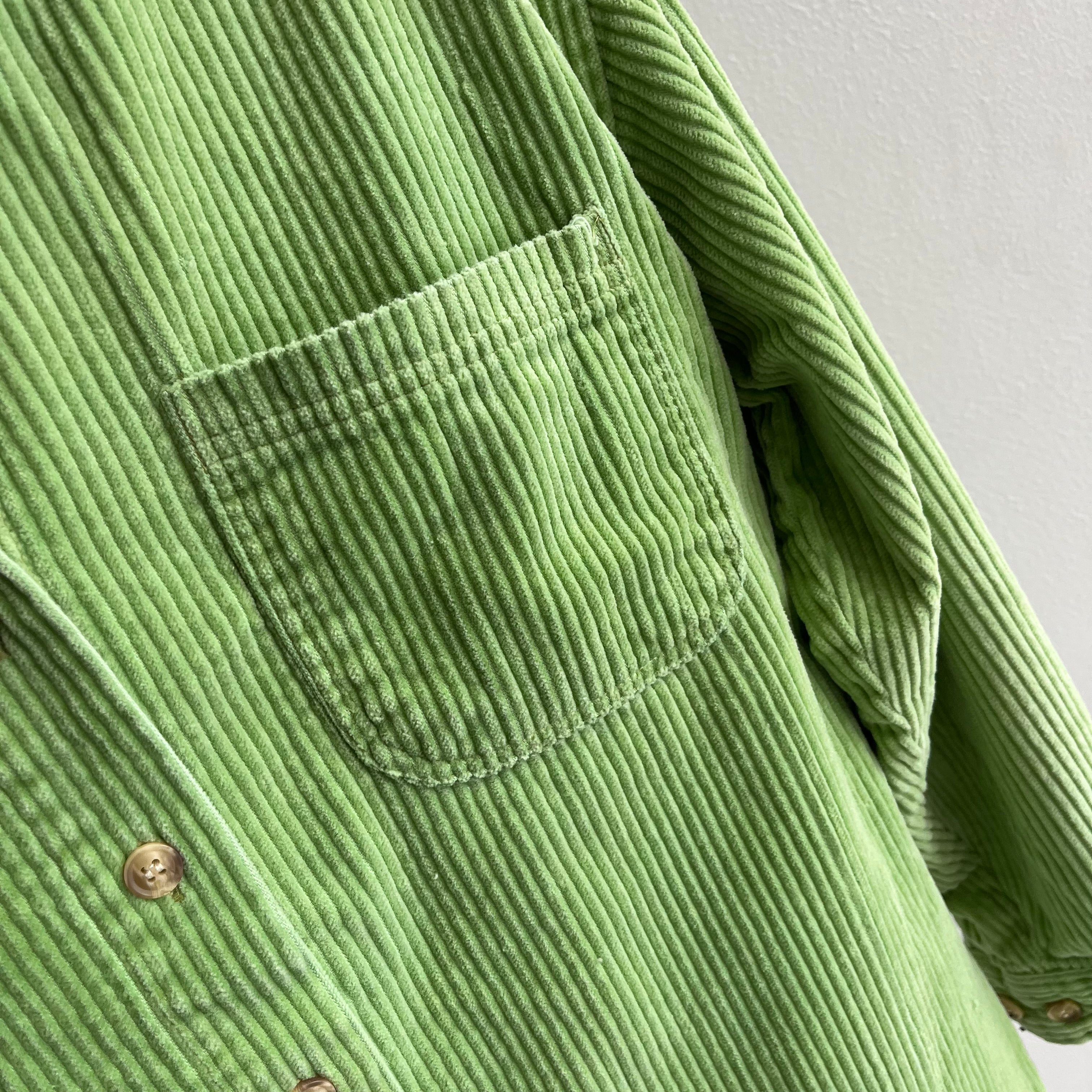 1990s Bill Blass Wide Whale Corduroy Lime Green Flannel Style Shirt - WOWZA