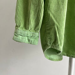 Chemise de style flanelle vert lime en velours côtelé Bill Blass des années 1990 - WOWZA