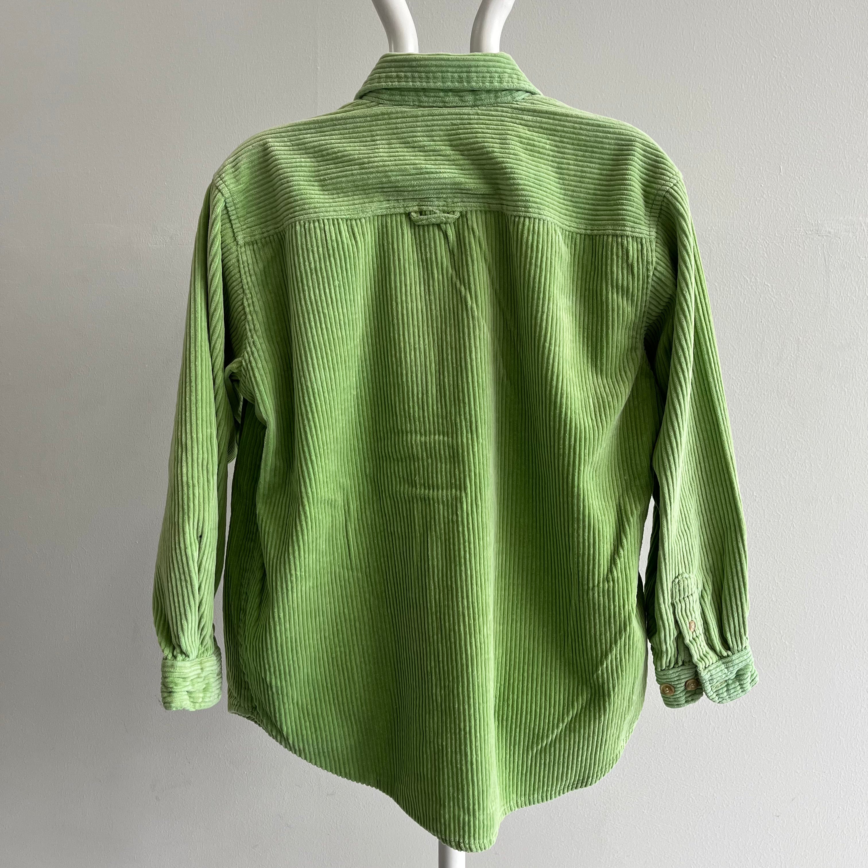 1990s Bill Blass Wide Whale Corduroy Lime Green Flannel Style Shirt - WOWZA